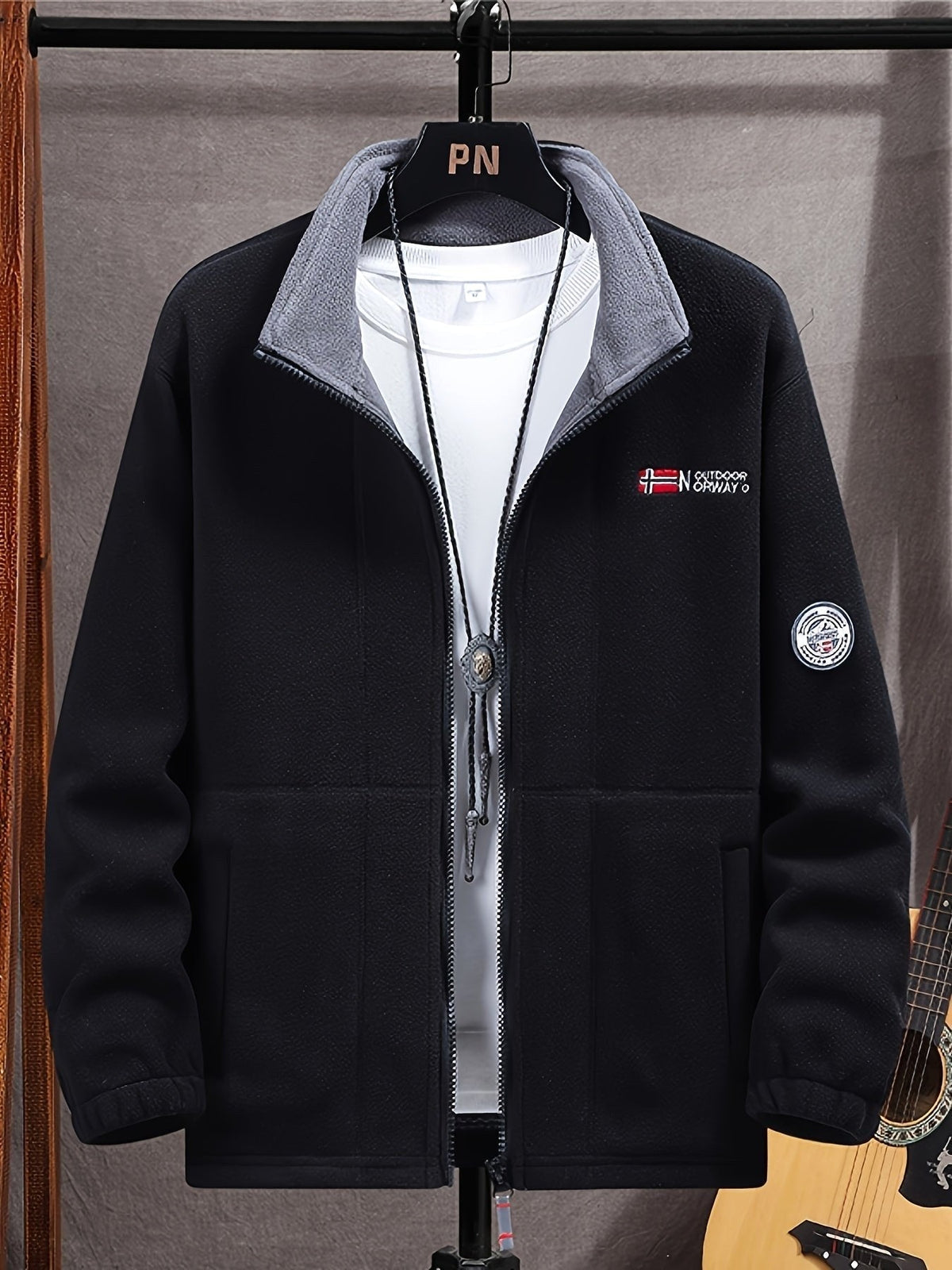 Rudolf | Men's Fleece Jacket with Collar, Outdoor Fleece Jacket | My Sweet Wardrobe | Khaki