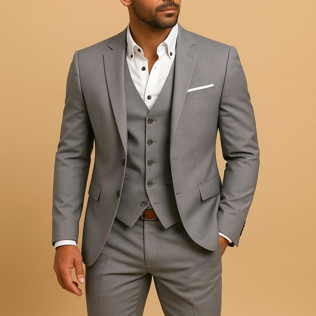 Ryan | Men's Slim Fit Three-Piece Suit with Waistcoat, Tailored Trouser Suit | My Sweet Wardrobe | Grey
