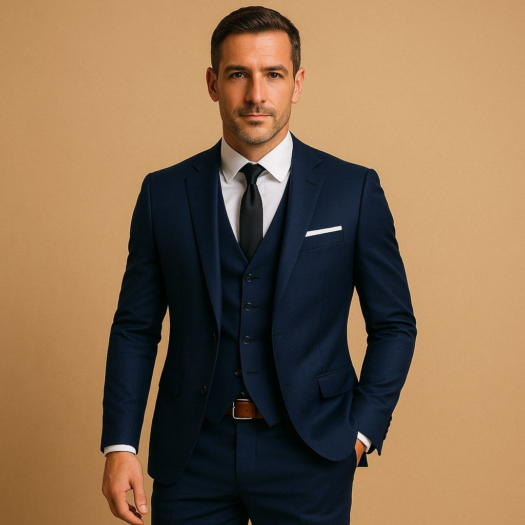Ryan | Men's Slim Fit Three-Piece Suit with Waistcoat, Tailored Trouser Suit | My Sweet Wardrobe | Navy Blue