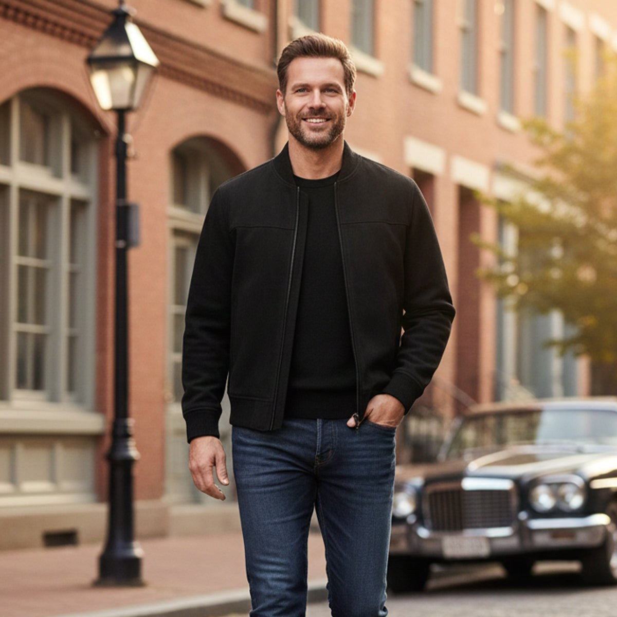 Ryan | Men's Suede Bomber Jacket, Tailored Autumn Jacket | Dressific