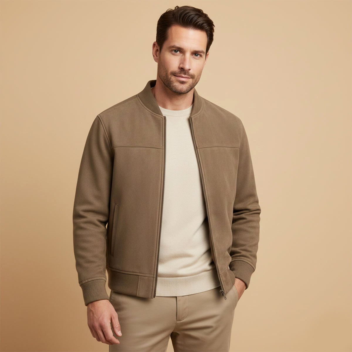 Ryan | Men's Suede Bomber Jacket, Tailored Autumn Jacket | Dressific | Black