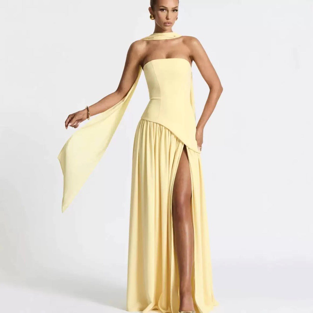 Sabine | Women's Strapless Maxi Dress with Leg Split, Formal Wedding Guest Dress | My Sweet Wardrobe