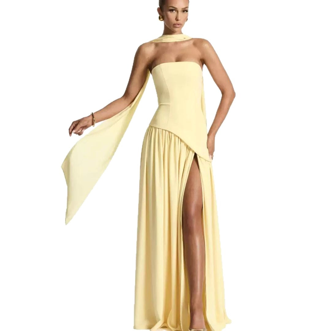 Sabine | Women's Strapless Maxi Dress with Leg Split, Formal Wedding Guest Dress | My Sweet Wardrobe | Green