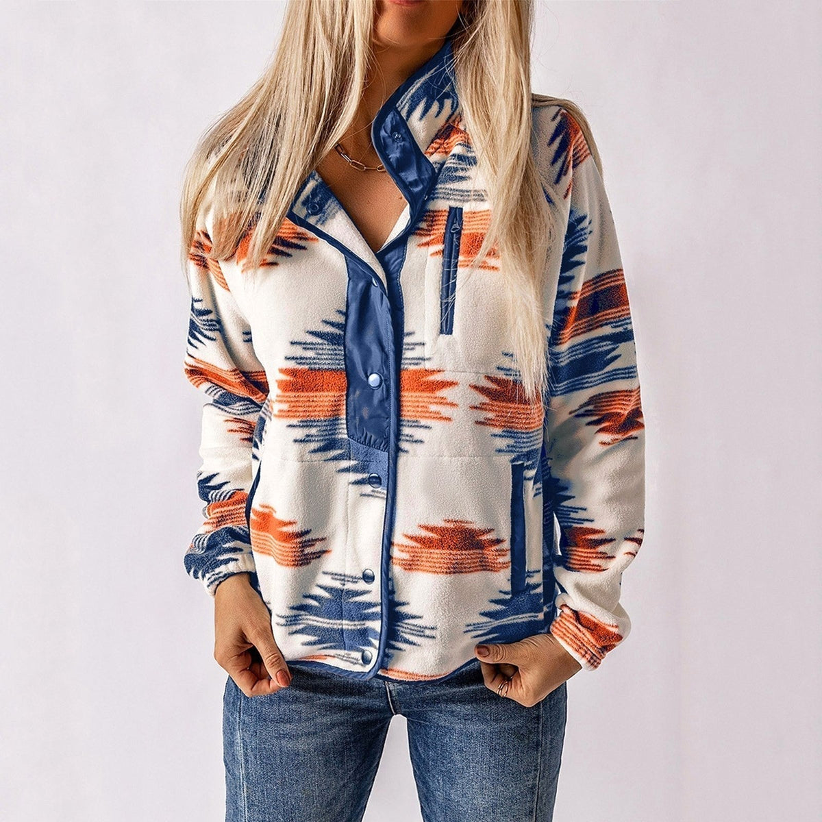 Sandra | Women's Button-Up Jacket, Structured Midweight Jacket | My Sweet Wardrobe | Blue