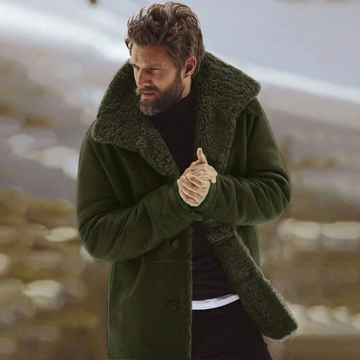 Sawyer | Men's Shearling Collar Overcoat, Tailored Winter Coat | My Sweet Wardrobe
