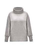 Scarlett | Women's Ribbed Knit Jumper with Cowl Collar and Cuff Buttons, Structured Knit Jumper | My Sweet Wardrobe | White