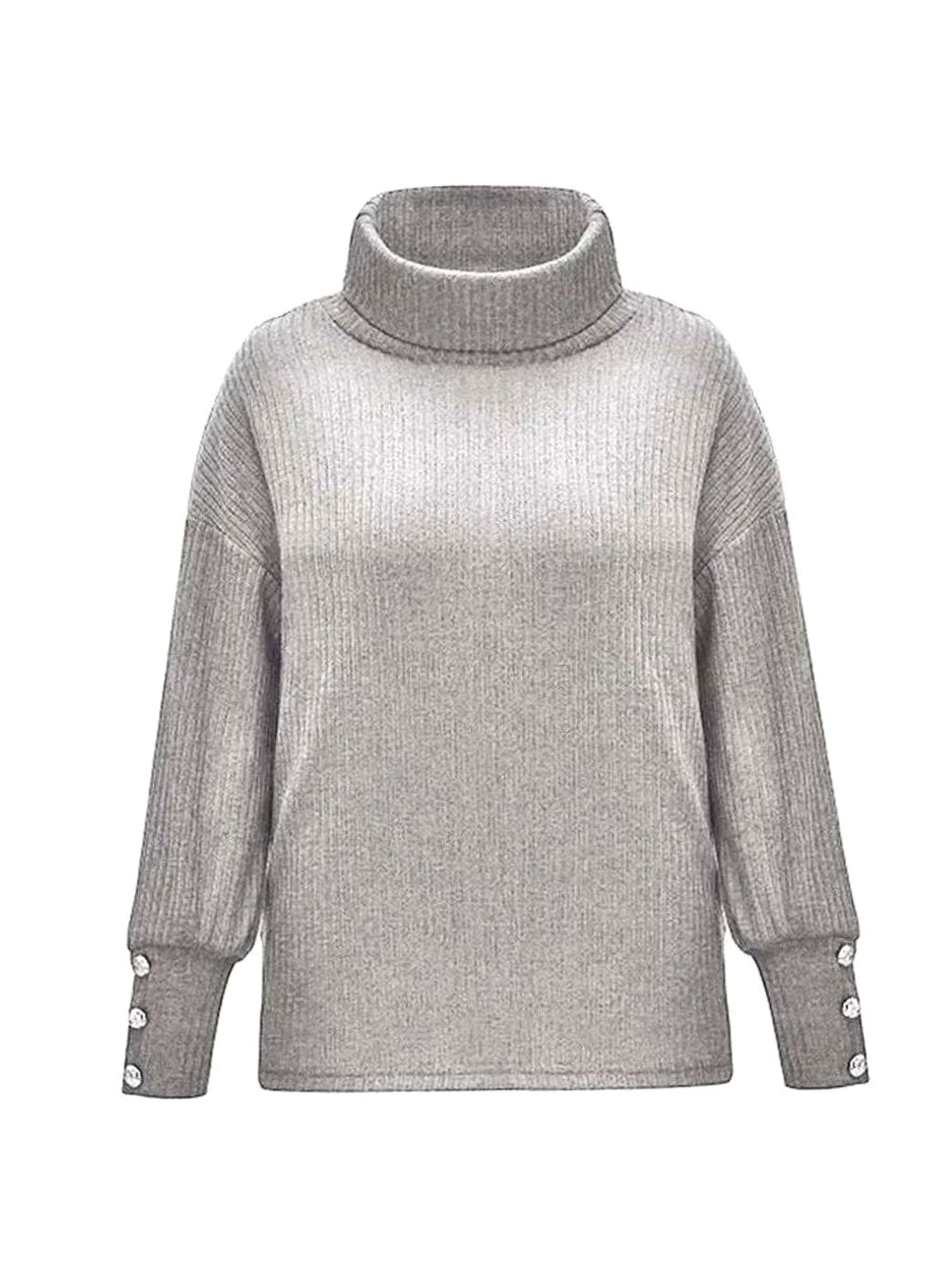 Scarlett | Women's Ribbed Knit Jumper with Cowl Collar and Cuff Buttons, Structured Knit Jumper | My Sweet Wardrobe | White
