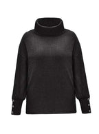 Scarlett | Women's Ribbed Knit Jumper with Cowl Collar and Cuff Buttons, Structured Knit Jumper | My Sweet Wardrobe | Grey
