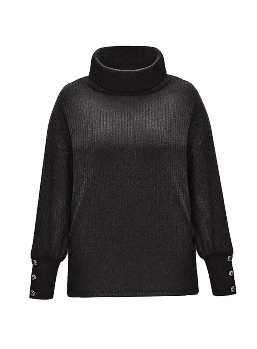 Scarlett | Women's Ribbed Knit Jumper with Cowl Collar and Cuff Buttons, Structured Knit Jumper | My Sweet Wardrobe | Grey