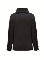 Scarlett | Women's Ribbed Knit Jumper with Cowl Collar and Cuff Buttons, Structured Knit Jumper | My Sweet Wardrobe | Grey