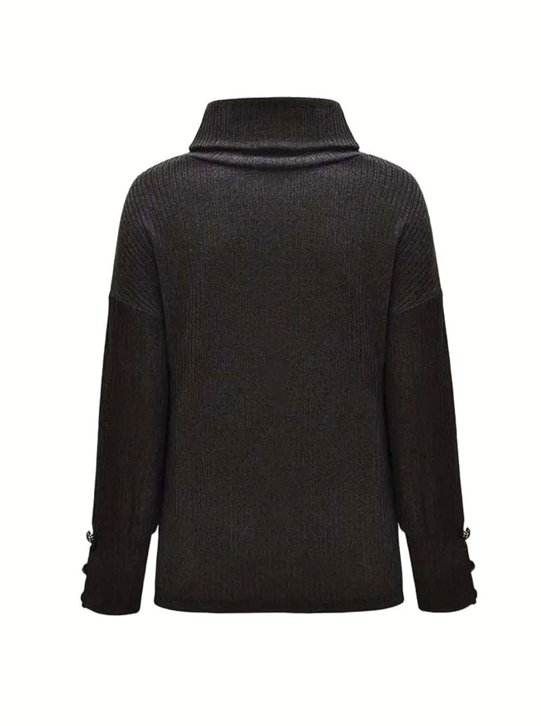 Scarlett | Women's Ribbed Knit Jumper with Cowl Collar and Cuff Buttons, Structured Knit Jumper | My Sweet Wardrobe | Grey
