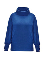 Scarlett | Women's Ribbed Knit Jumper with Cowl Collar and Cuff Buttons, Structured Knit Jumper | My Sweet Wardrobe | Grey