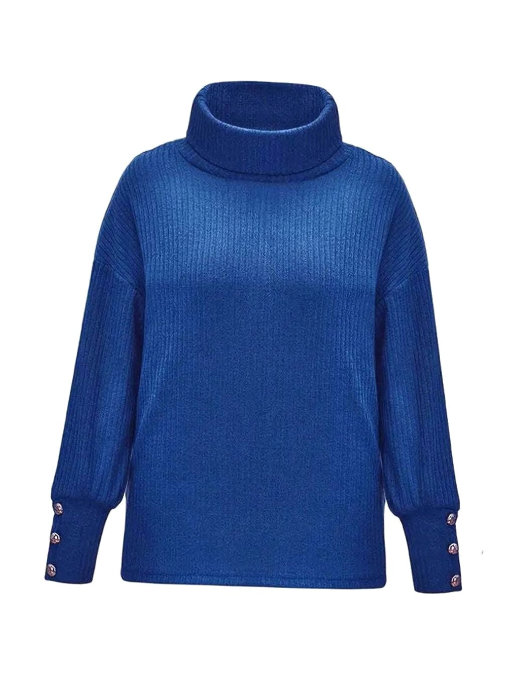 Scarlett | Women's Ribbed Knit Jumper with Cowl Collar and Cuff Buttons, Structured Knit Jumper | My Sweet Wardrobe | Grey