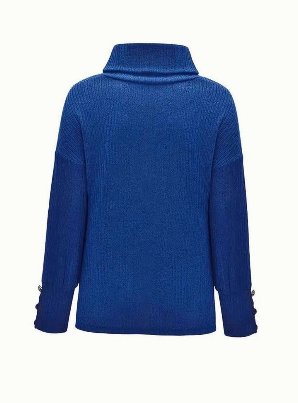 Scarlett | Women's Ribbed Knit Jumper with Cowl Collar and Cuff Buttons, Structured Knit Jumper | My Sweet Wardrobe | Grey