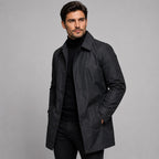 Scott | Men's Tailored Longline Coat, Button Front Overcoat | My Sweet Wardrobe | Black