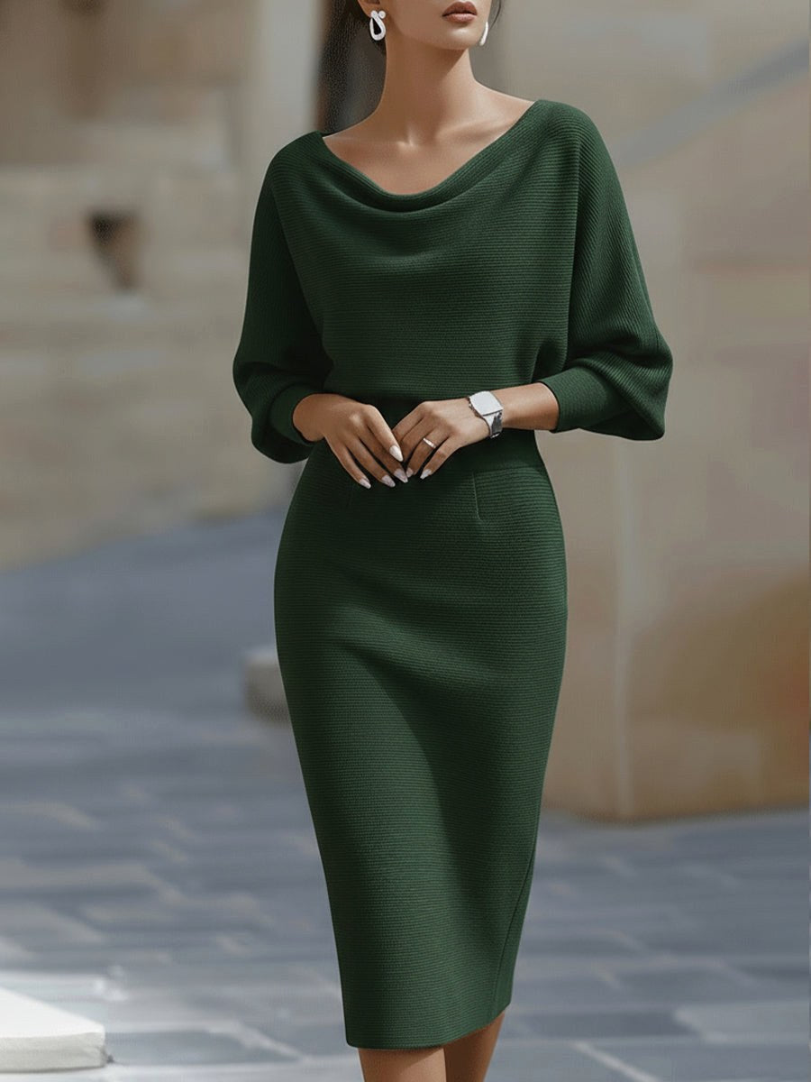 Sylvie | Women's Midi Dress with Round Neckline, Flowing Draped Midi Dress | My Sweet Wardrobe