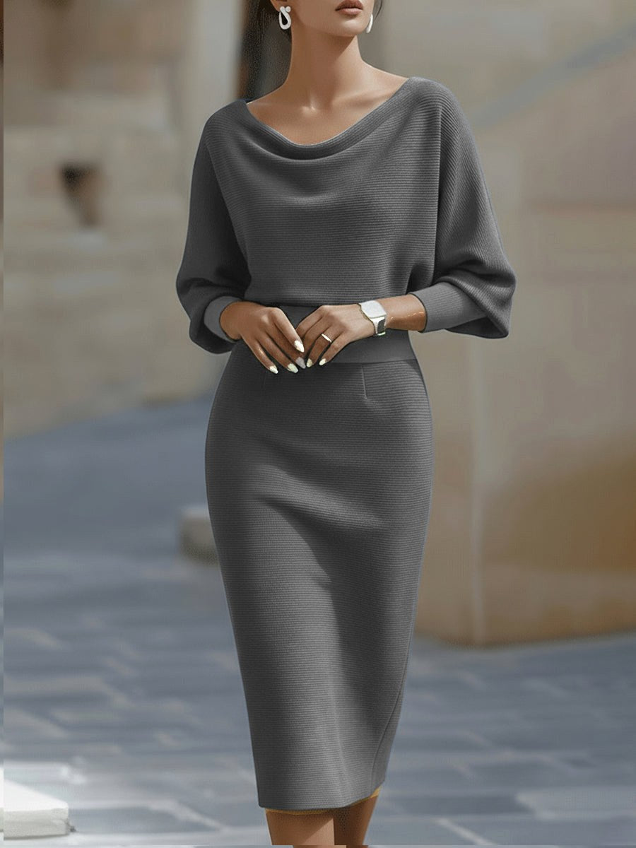 Sylvie | Women's Midi Dress with Round Neckline, Flowing Draped Midi Dress | My Sweet Wardrobe