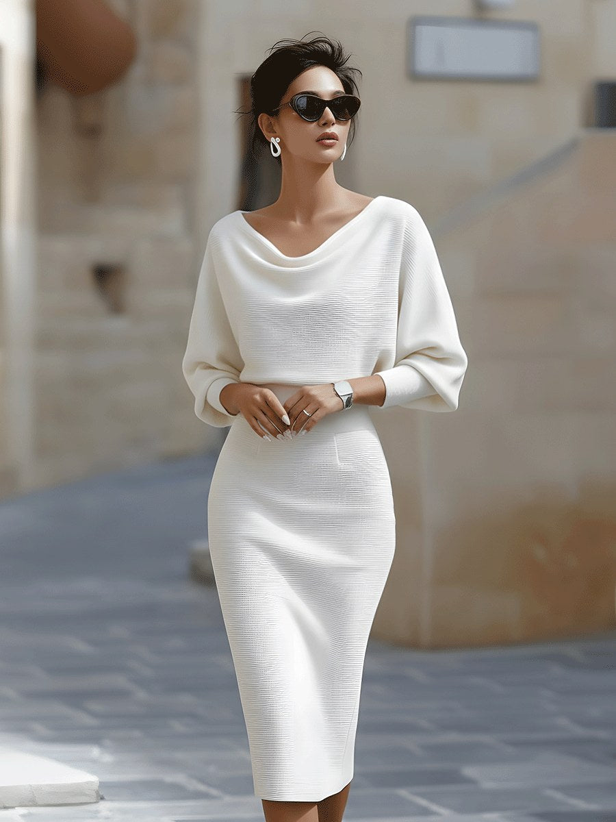 Sylvie | Women's Midi Dress with Round Neckline, Flowing Draped Midi Dress | My Sweet Wardrobe