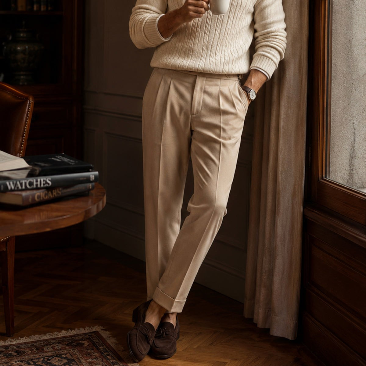Shane | Men's High Waist Double Pleated Trousers, Tailored Formal Trousers | Dressific