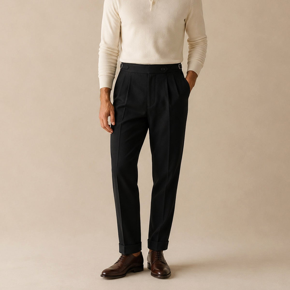 Shane | Men's High Waist Double Pleated Trousers, Tailored Formal Trousers | Dressific