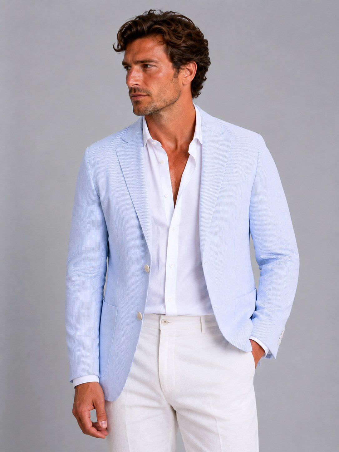 Shaun | Men's Striped Tailored Blazer, Lightweight Suit Jacket | My Sweet Wardrobe | Khaki