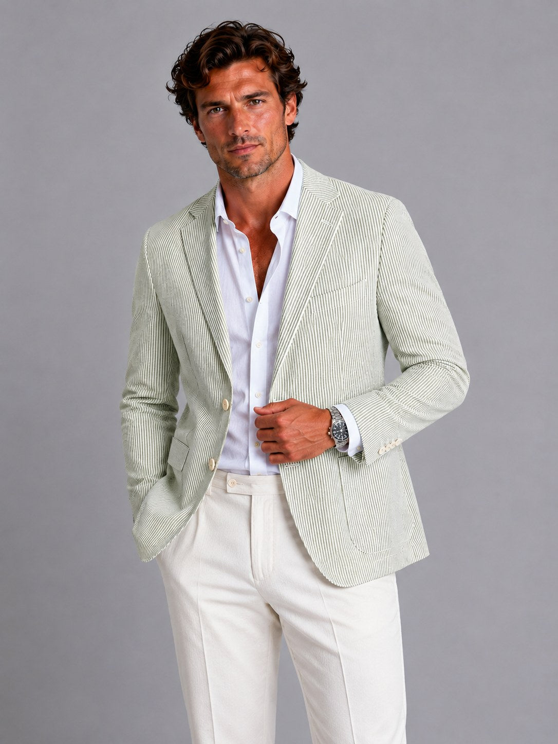 Shaun | Men's Striped Tailored Blazer, Lightweight Suit Jacket | My Sweet Wardrobe