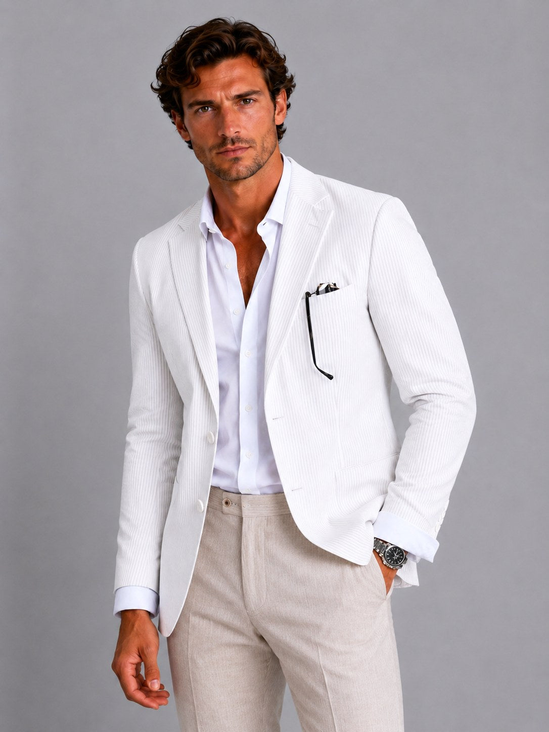 Shaun | Men's Striped Tailored Blazer, Lightweight Suit Jacket | My Sweet Wardrobe