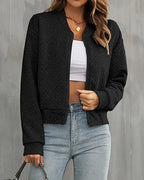 Simone | Women's Quilted Bomber Jacket, Zip-Up Collarless Jacket | My Sweet Wardrobe | Black