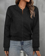 Simone | Women's Quilted Bomber Jacket, Zip-Up Collarless Jacket | My Sweet Wardrobe | Gray