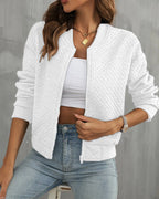Simone | Women's Quilted Bomber Jacket, Zip-Up Collarless Jacket | My Sweet Wardrobe