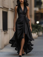 Solange | Women's Halterneck Wrap Maxi Dress, Asymmetrical Evening Dress | My Sweet Wardrobe