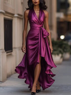 Solange | Women's Halterneck Wrap Maxi Dress, Asymmetrical Evening Dress | My Sweet Wardrobe
