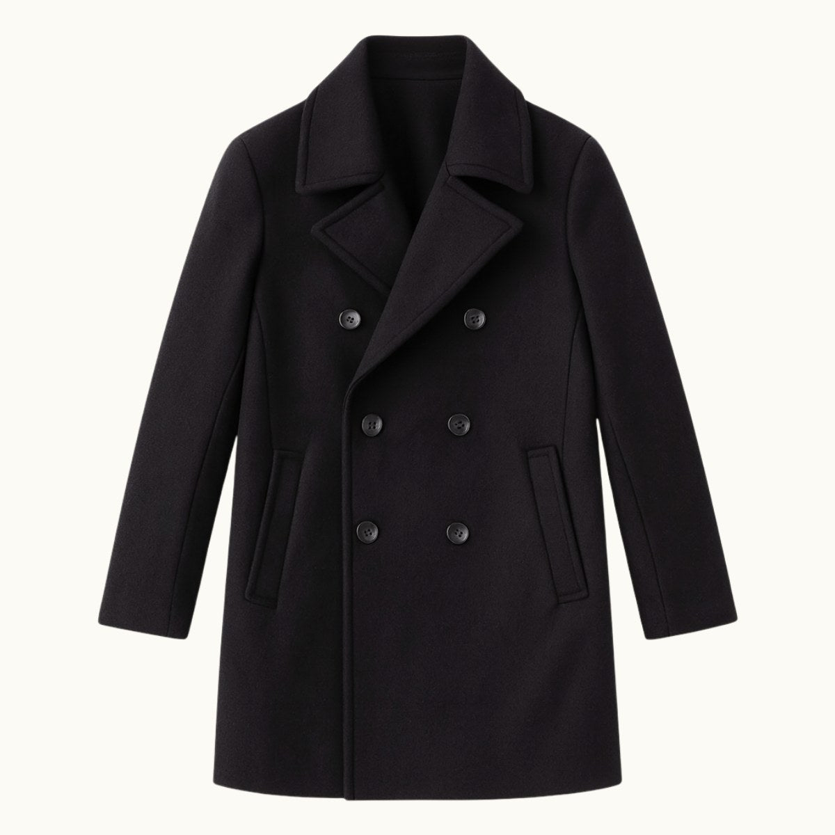 Spencer | Men's Double Breasted Wool Peacoat, Warm Winter Coat | Dressific | Black