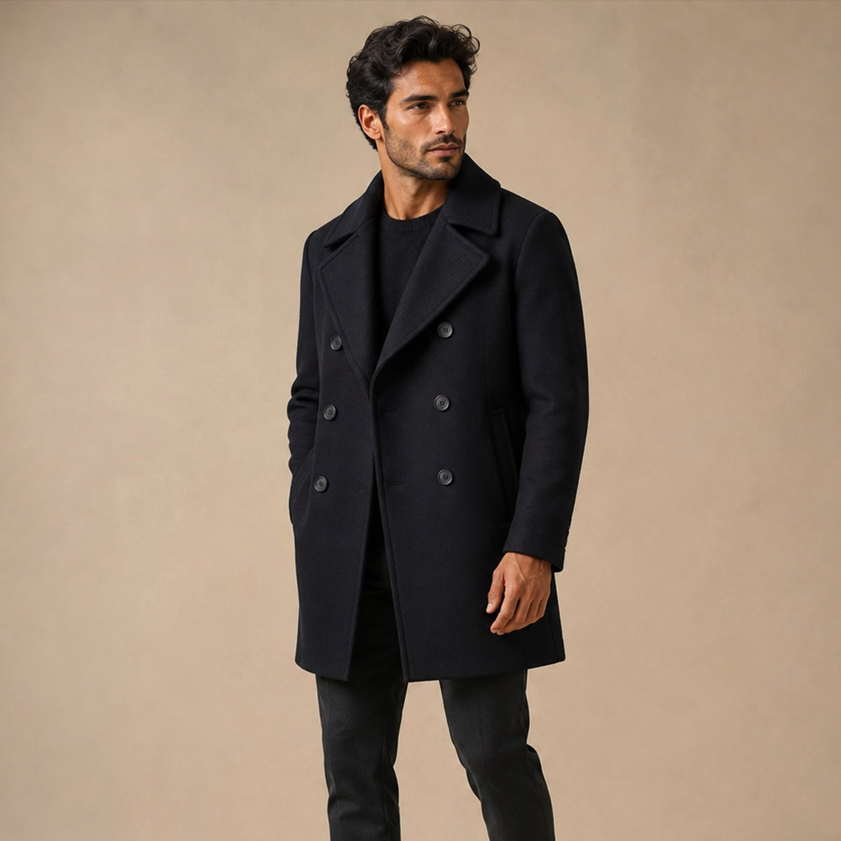 Spencer | Men's Double Breasted Wool Peacoat, Warm Winter Coat | Dressific