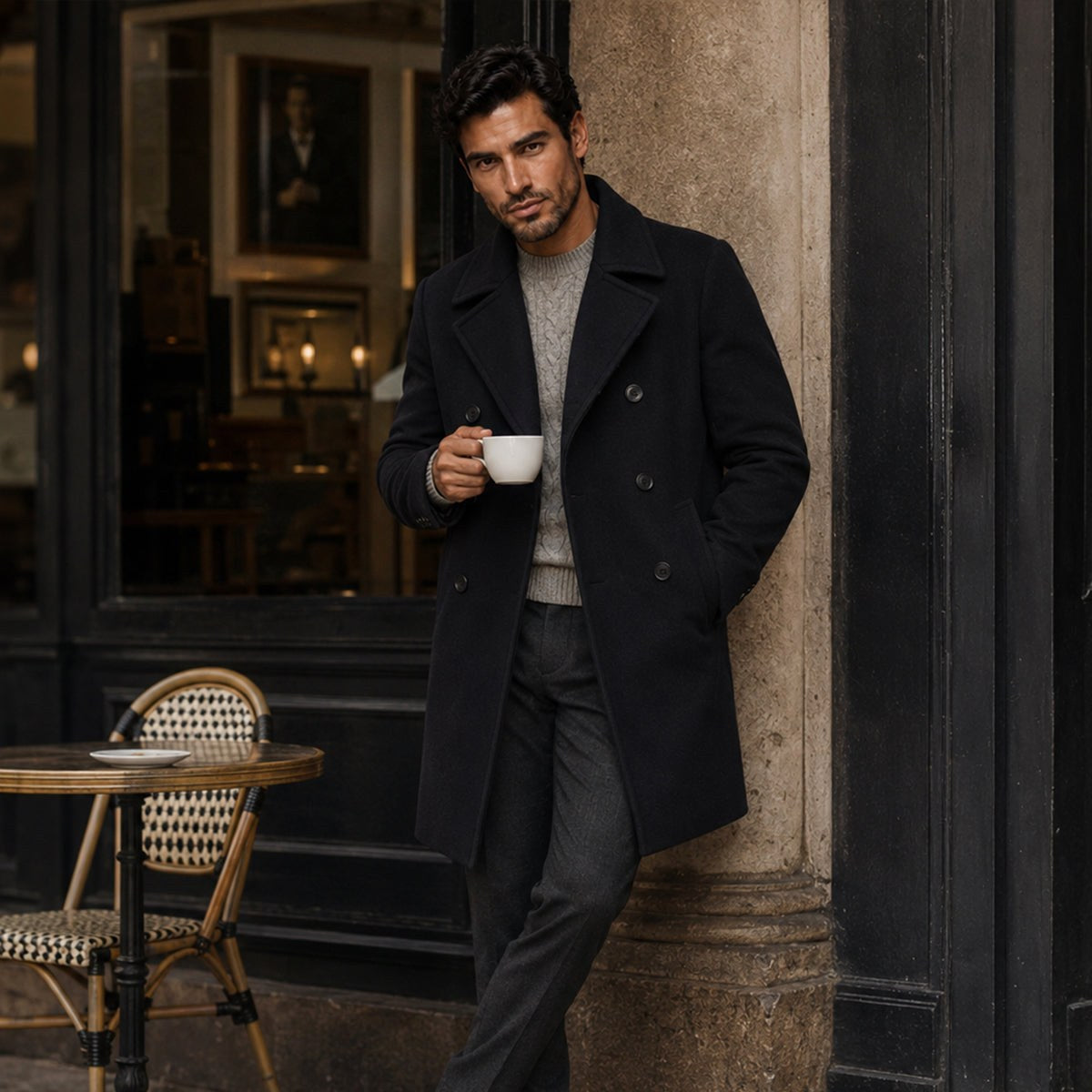 Spencer | Men's Double Breasted Wool Peacoat, Warm Winter Coat | Dressific