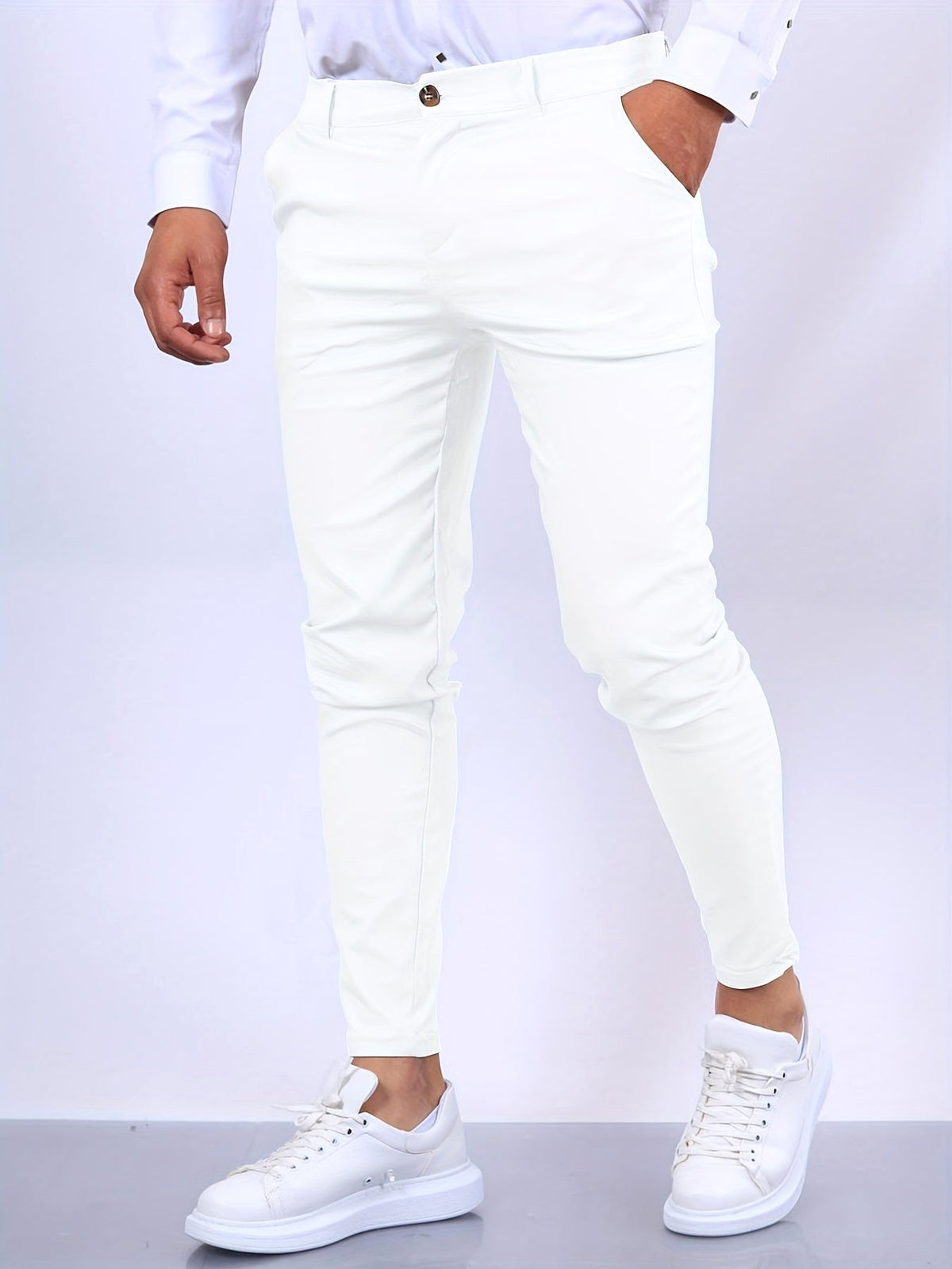 Stefan | Men's Slim Fit Chinos in Blue, Stretch Business Trousers | My Sweet Wardrobe | Pure Black