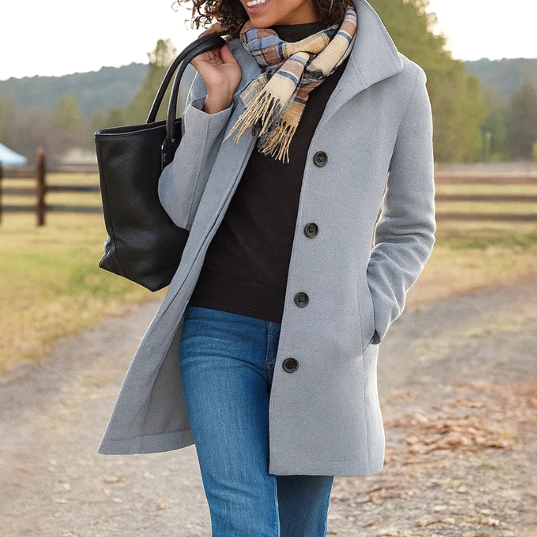 Susan | Women's Classic Button-Front Winter Coat, Tailored Autumn Coat | My Sweet Wardrobe
