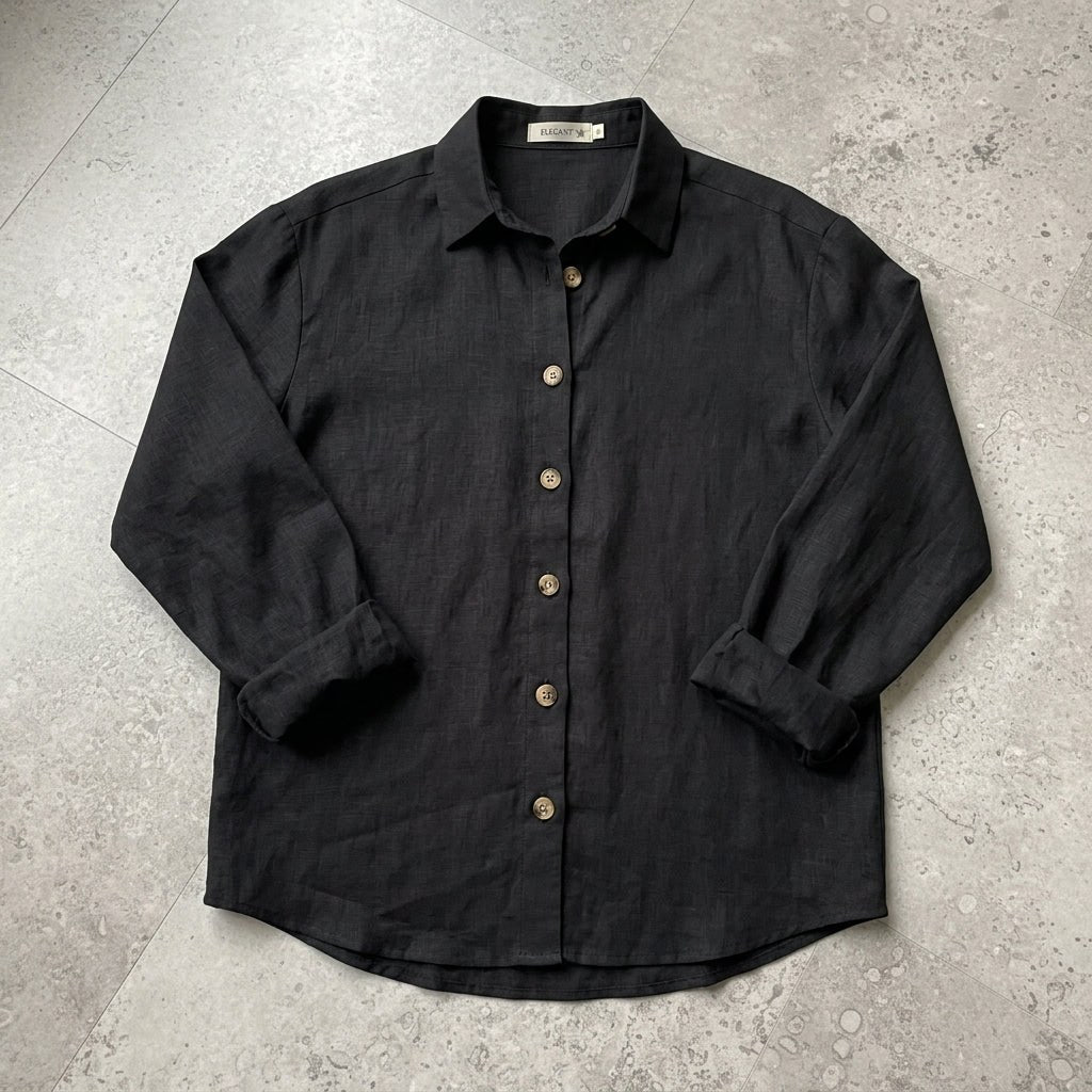 Suzanne | Women's Linen Blend Blouse with Classic Collar, Relaxed Fit Shirt | My Sweet Wardrobe