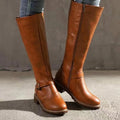 Sylvia | Women's Orthopedic Leather Knee-High Boots, Block Heel Autumn Boots | My Sweet Wardrobe | Light Brown