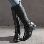 Sylvia | Women's Orthopedic Leather Knee-High Boots, Block Heel Autumn Boots | My Sweet Wardrobe | DarkBrown