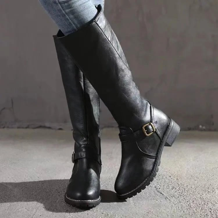 Sylvia | Women's Orthopedic Leather Knee-High Boots, Block Heel Autumn Boots | My Sweet Wardrobe | DarkBrown