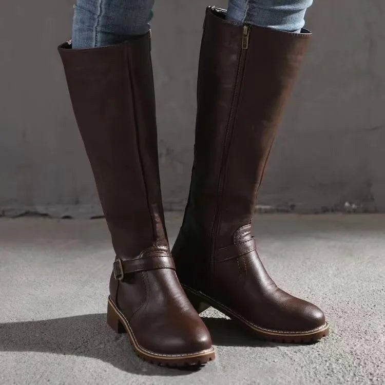Sylvia | Women's Orthopedic Leather Knee-High Boots, Block Heel Autumn Boots | My Sweet Wardrobe | Black