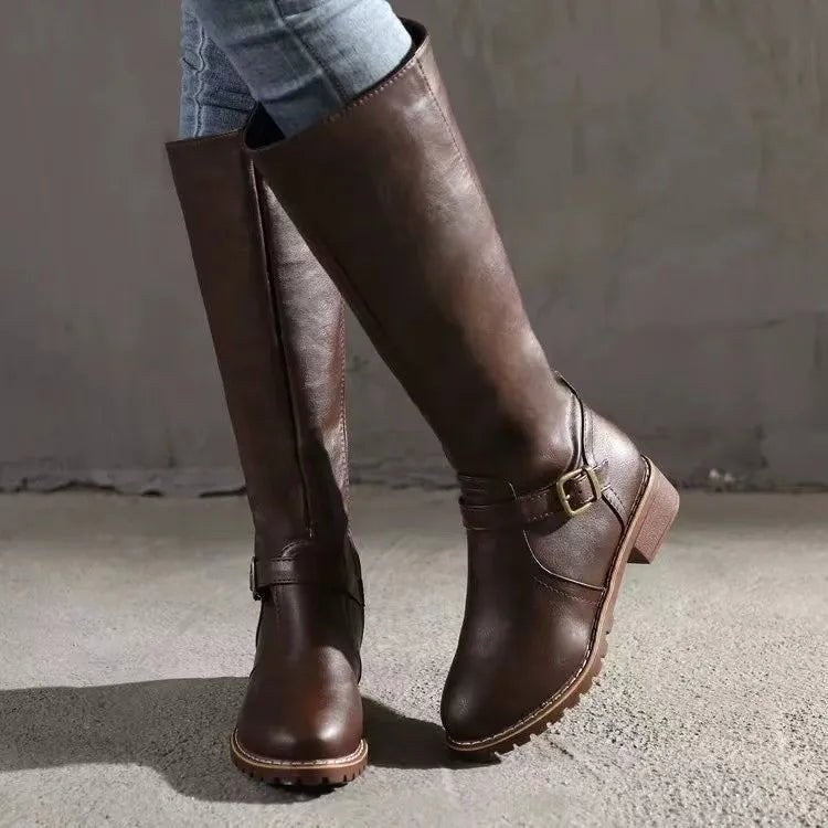 Sylvia | Women's Orthopedic Leather Knee-High Boots, Block Heel Autumn Boots | My Sweet Wardrobe