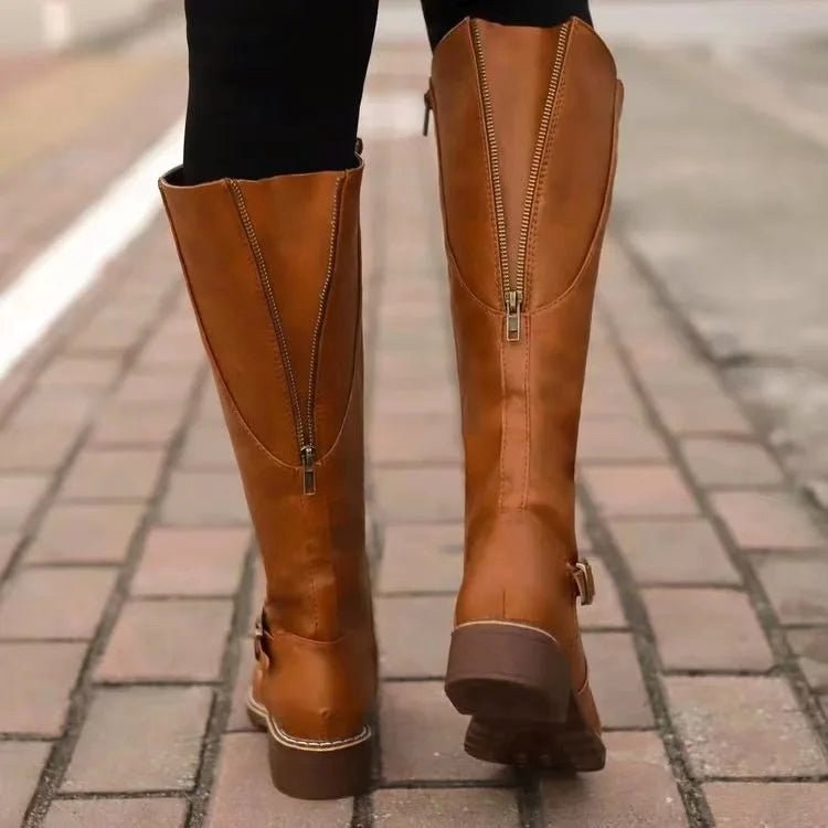 Sylvia | Women's Orthopedic Leather Knee-High Boots, Block Heel Autumn Boots | My Sweet Wardrobe