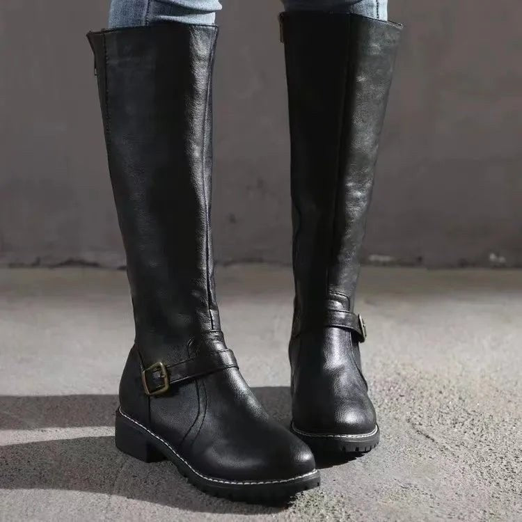 Sylvia | Women's Orthopedic Leather Knee-High Boots, Block Heel Autumn Boots | My Sweet Wardrobe