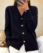 Sylvie | Women's V-Neck Button-Front Cardigan, Long Sleeve Ribbed Knit Cardigan | My Sweet Wardrobe | Black