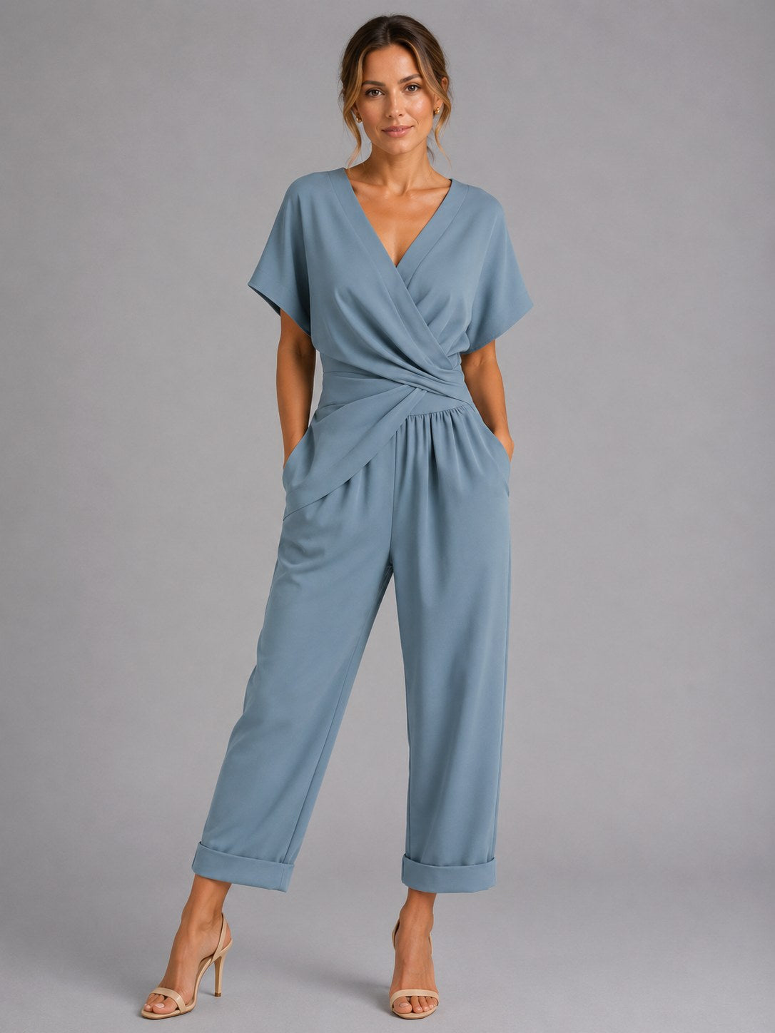 Sylvie | Women's Wrap-Front Two-Piece Set, Relaxed Cropped Trousers | My Sweet Wardrobe