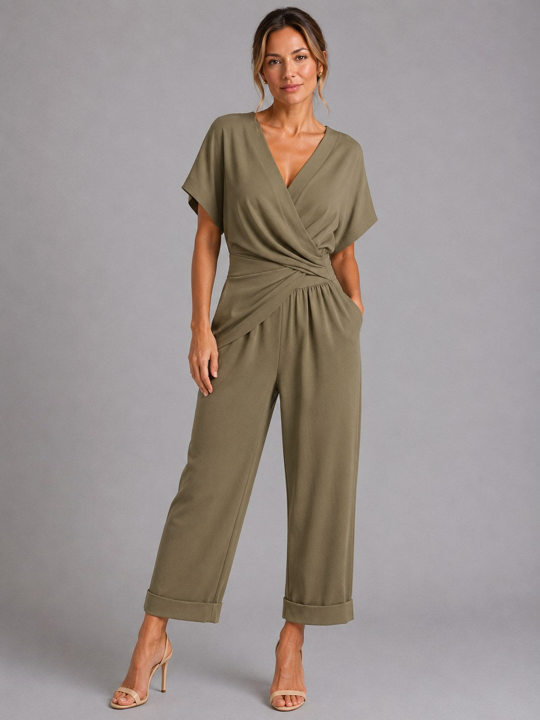 Sylvie | Women's Wrap-Front Two-Piece Set, Relaxed Cropped Trousers | My Sweet Wardrobe