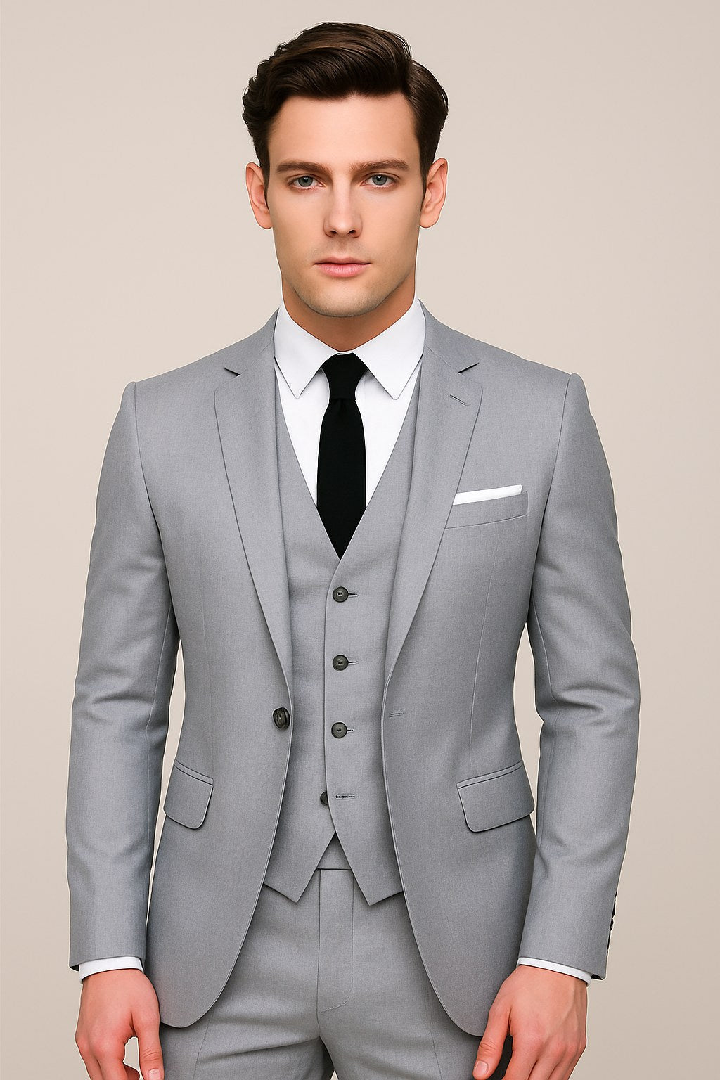 Theo | Men's Three-Piece Formal Suit, Jacket Waistcoat Trouser Suit | My Sweet Wardrobe | Black