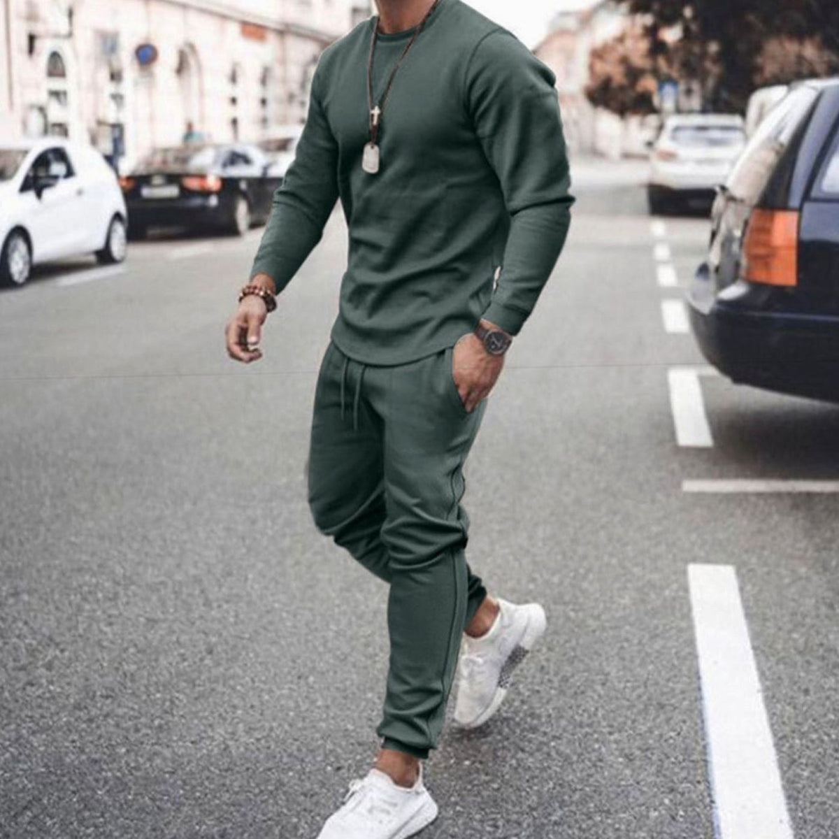 Theodor | Men's Long-Sleeve Tracksuit, Two-Piece Jogger Set | My Sweet Wardrobe | Green